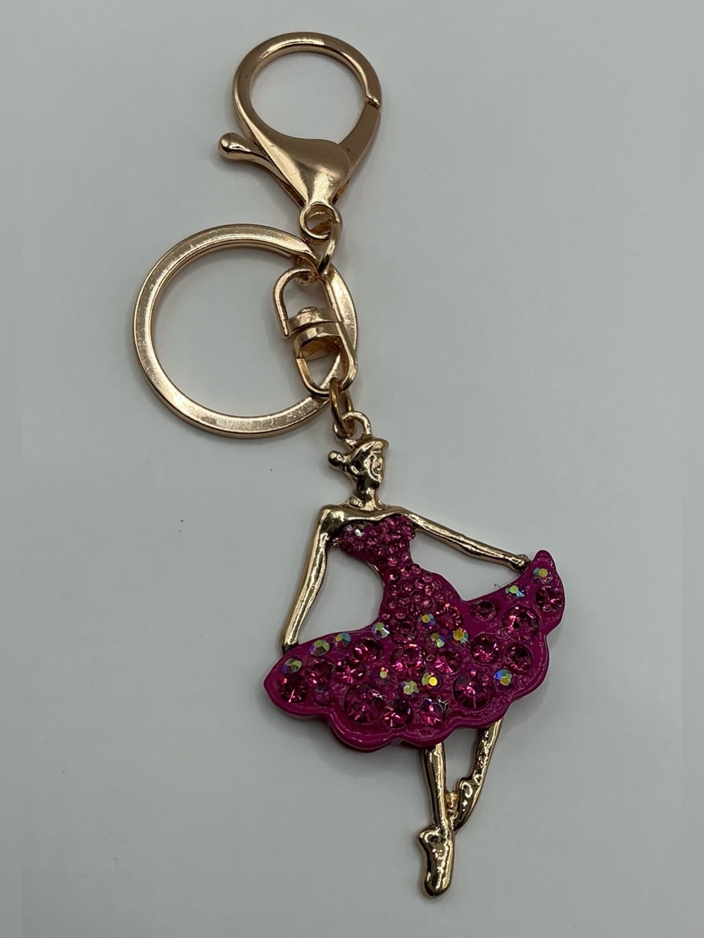GOLD TONE PINK RHINESTONE BALLERINA BAG CHARM KEY CHAIN NWOT